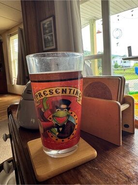 Red Kermit The Frog Printed Glass Cup - Unbranded